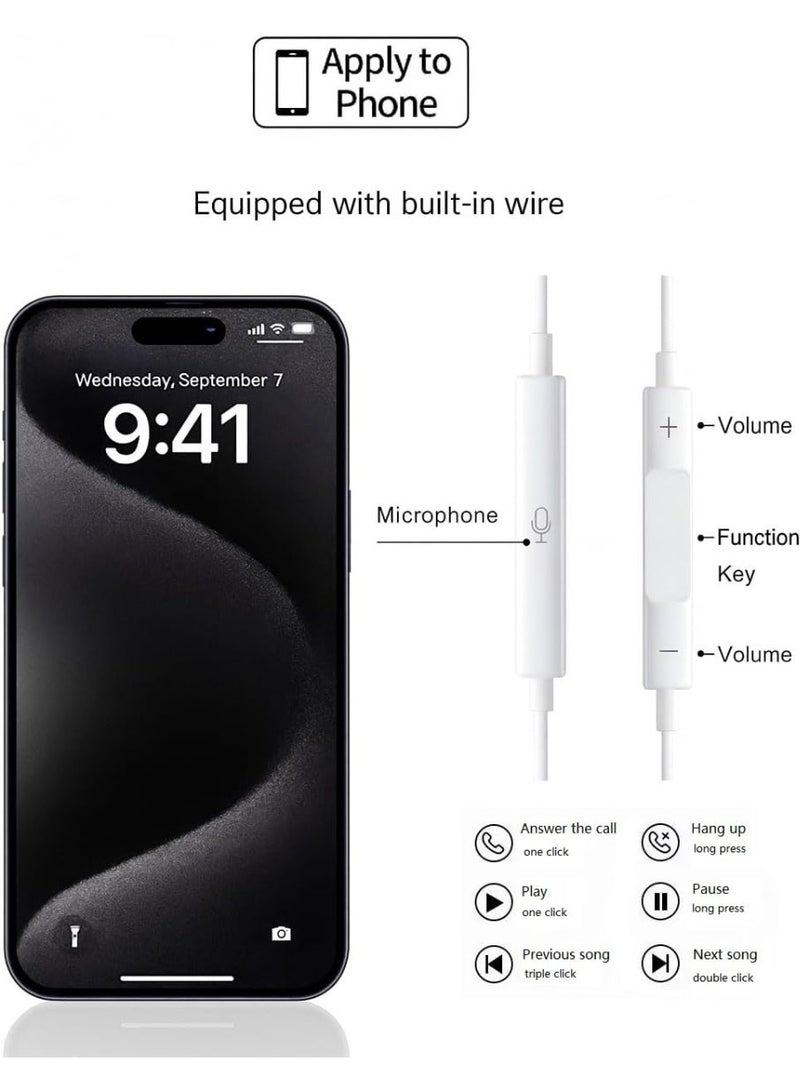 سماعات أذن سلكية بمنفذ Type-C متوافقة مع هواتف iPhone 17/16/15 وأجهزة أندرويد، مزودة بتقنية إلغاء الضوضاء والتحكم في مستوى الصوت، لون أبيض. - Image 4